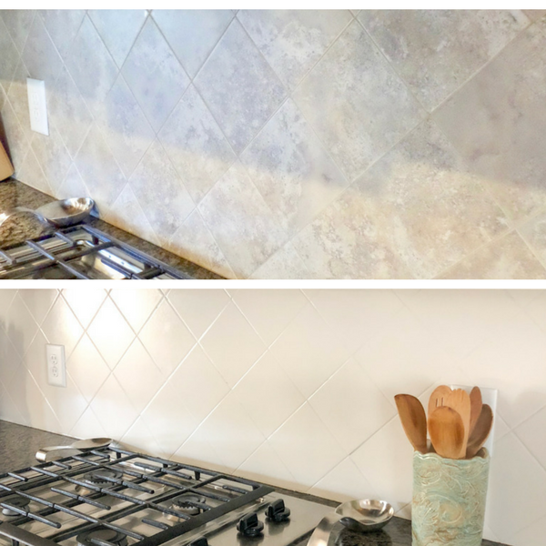 Before and after pictures of painting kitchen tile backsplash