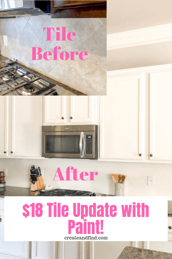 Before and after pictures of how to update your kitchen tile backsplash for cheap