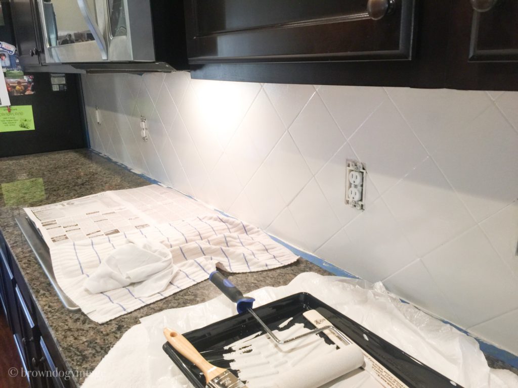 painting tile backsplash process picture