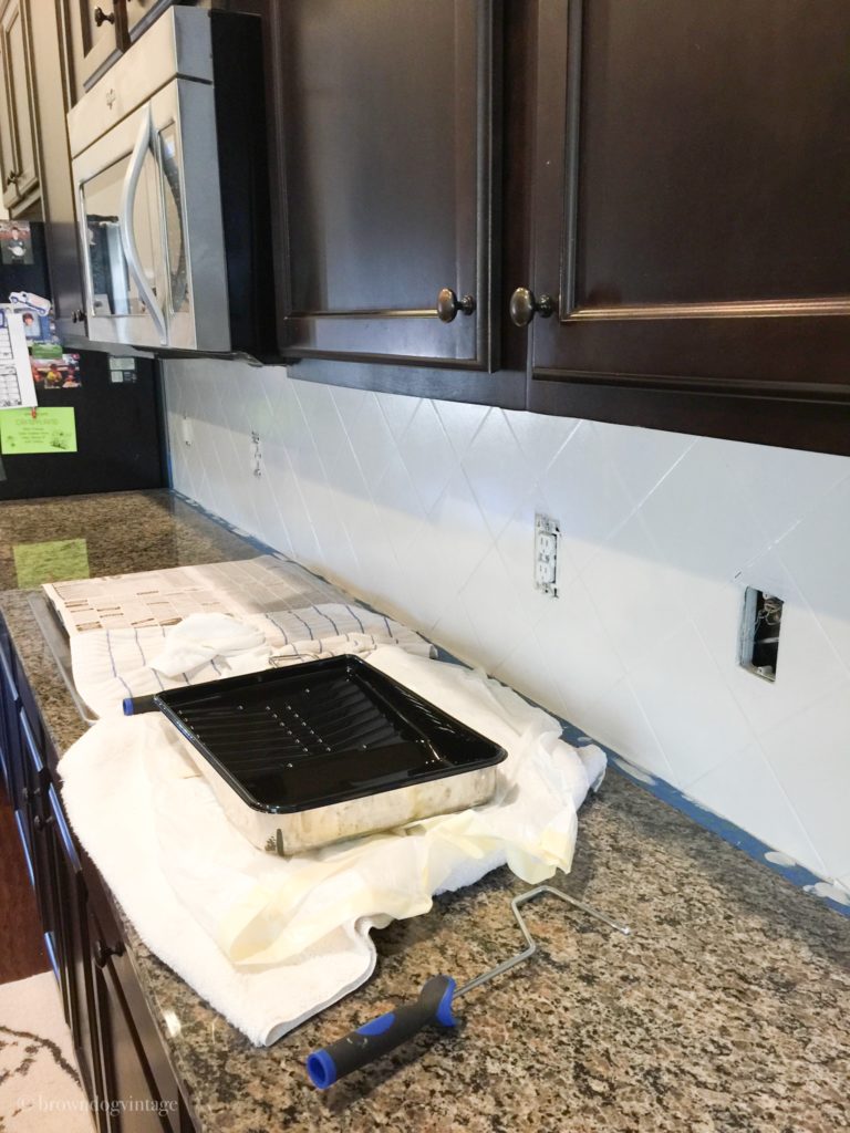 painting tile backsplash process picture