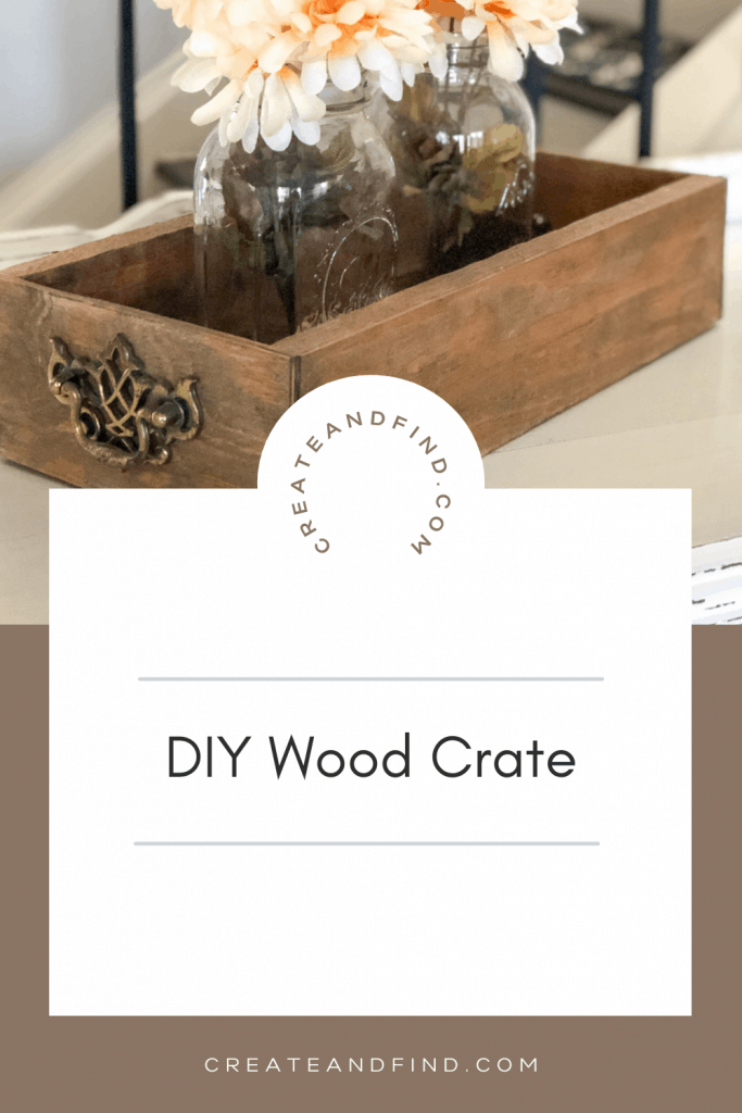 Pinterest graphic with text that reads \"DIY Wood Crate\" and a picture of the crate in the background.