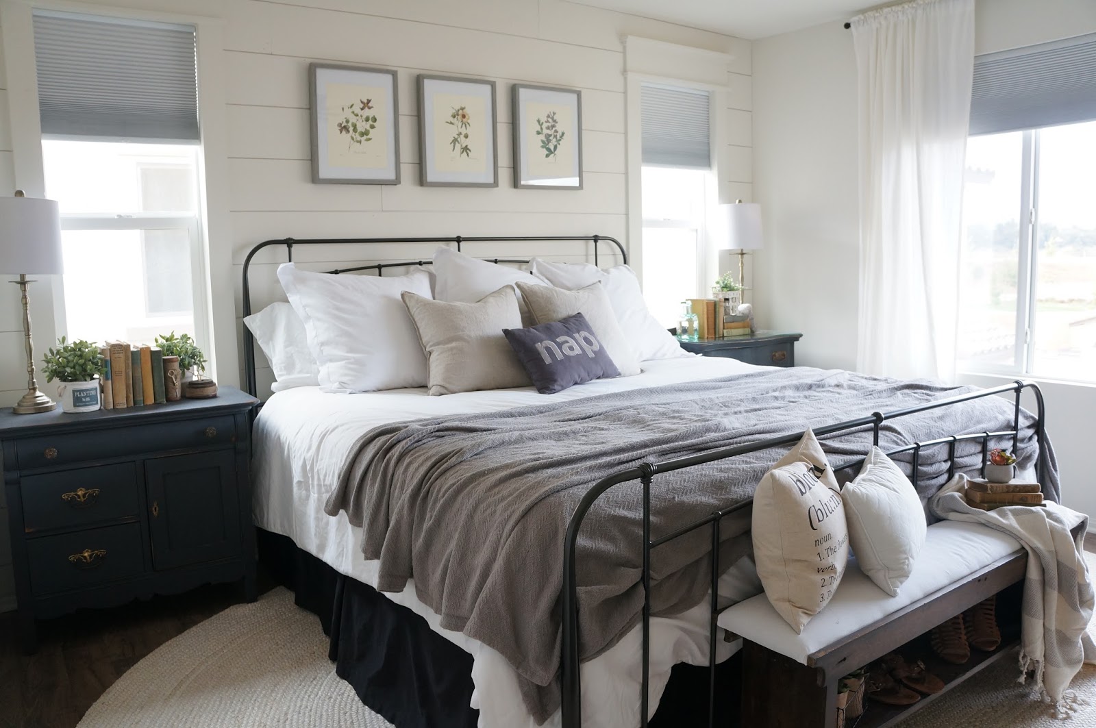 A farmhouse master bedroom inspiration picture for a makeover.