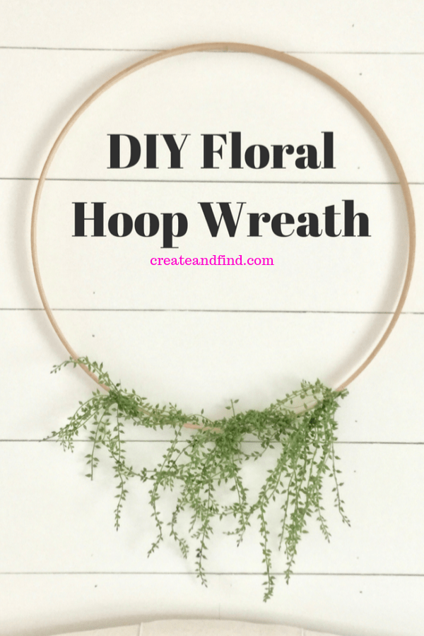 Pinterest graphic with text that reads \"DIY Floral Hoop Wreath\" with a picture of the wreath in the background.