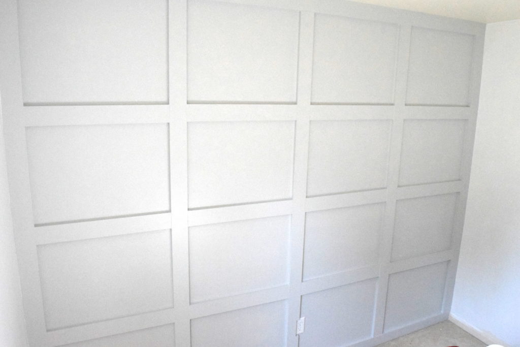 White DIY board and batten wall.