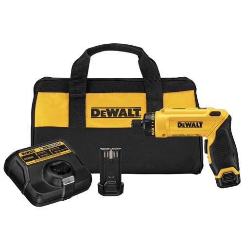 A set of DeWalt power tools on a white background.