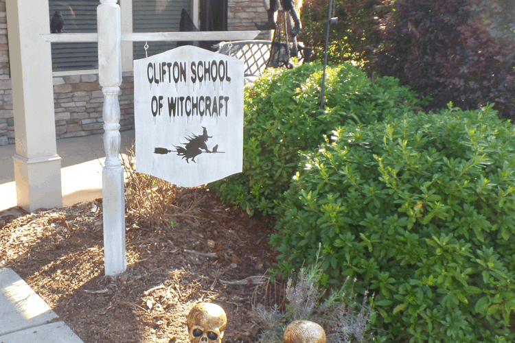 Halloween sign \"Clifton school of witchcraft\"