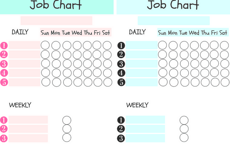 Fillable Job Charts for Kids