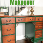 Vintage Desk Makeover - Update an older piece with striking two tone colors. This DIY project cost $4 in paint! #createandfind #diyprojects #deskmakeover #furnituremakeover