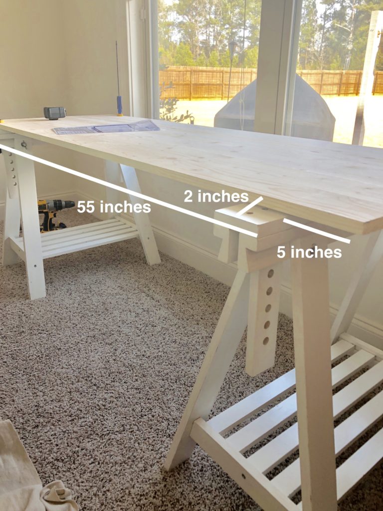 DIY desk from Ikea trestles- showing measurements