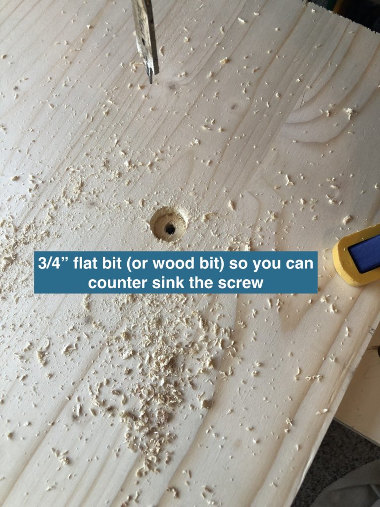 DIY desk showing how to counter sink the screw