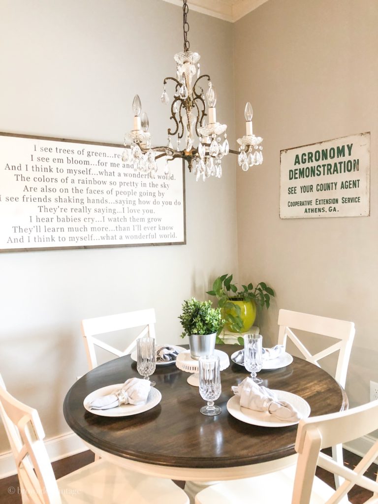 Breakfast area table decorate with greens for Spring