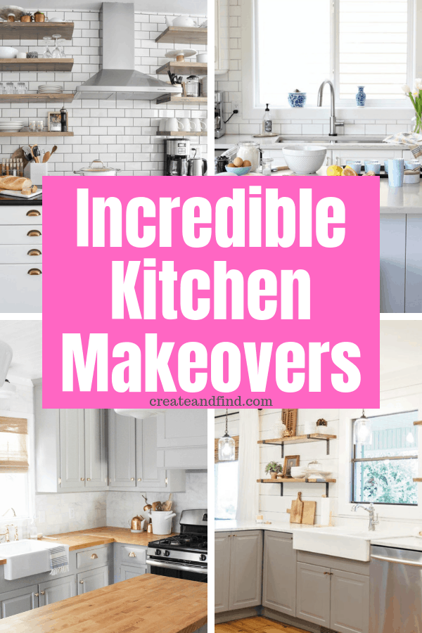 Pinterest graphic with text that reads \"Incredible Kitchen Makeovers\" and a collage of kitchens.