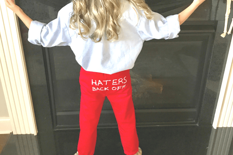 Red pants that say 