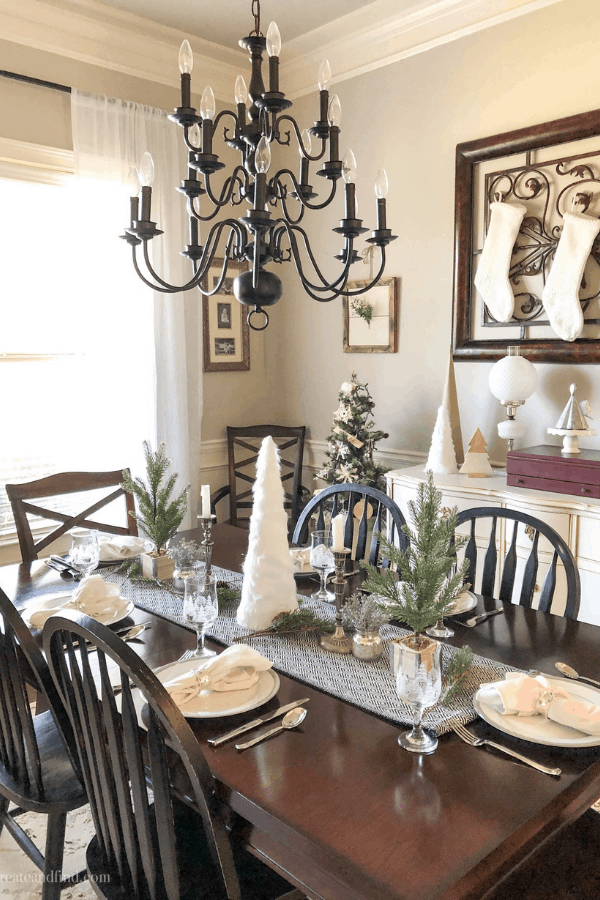 Dining table with homemade Christmas decor