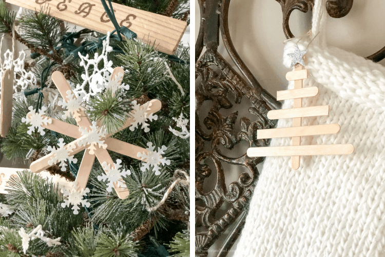 2 pictures of popsicle stick ornaments