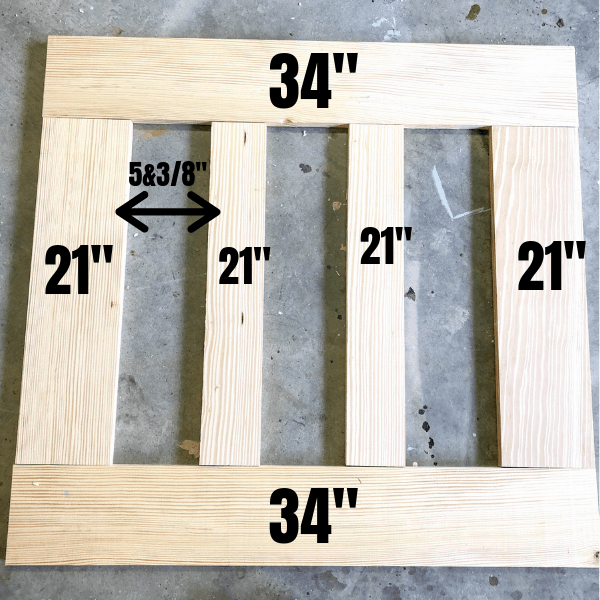 DIY Baby Gate Measurements in text overlayed on an image of the wooden gate frame.