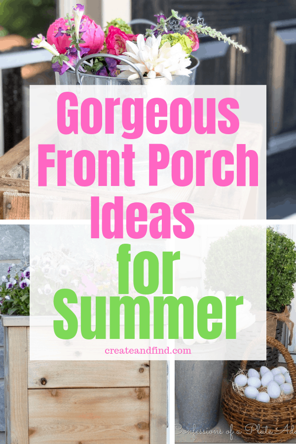 Pinterest graphic with text that reads \"Gorgeous Front Porch Ideas for Summer\" and a collage of summer front porch décor.