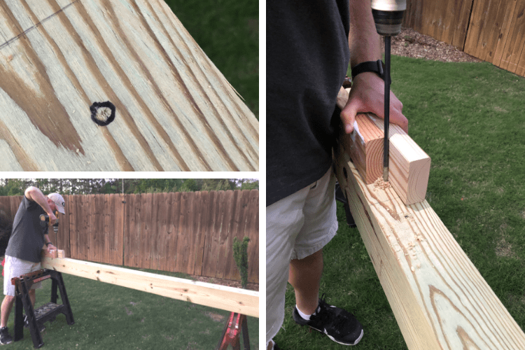 showing drilling for swing set hangers