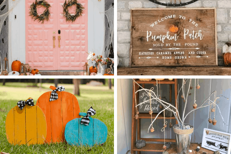 Collage of 4 diy fall front porch decor ideas