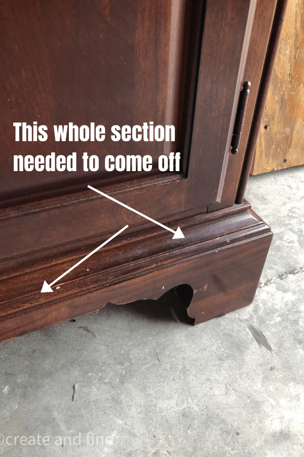 traditional sideboard makeover - showing pieces to be removed