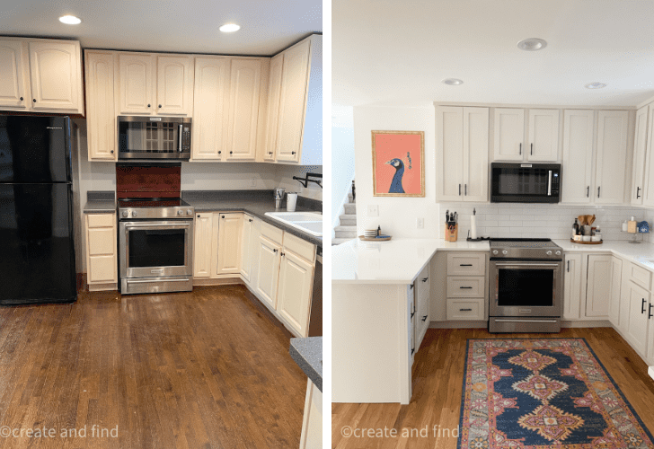 Before and after picture of a kitchen remodel