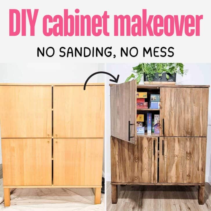 Image with text: DIY cabinet makeover - no sanding, no mess