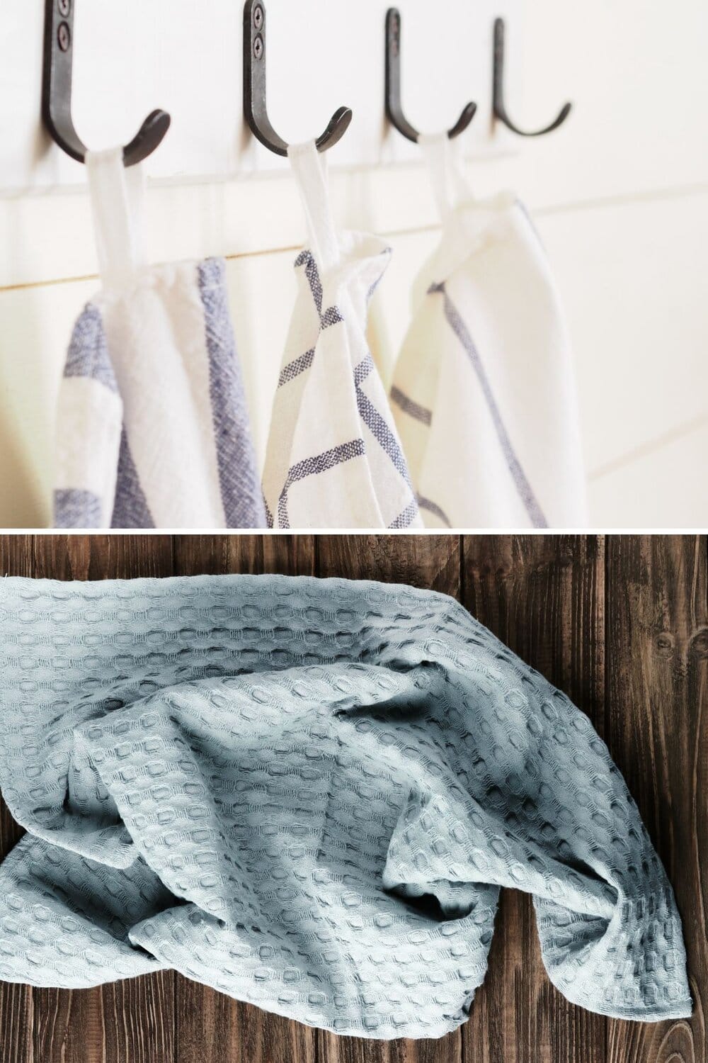 Collage of cloth kitchen towels.