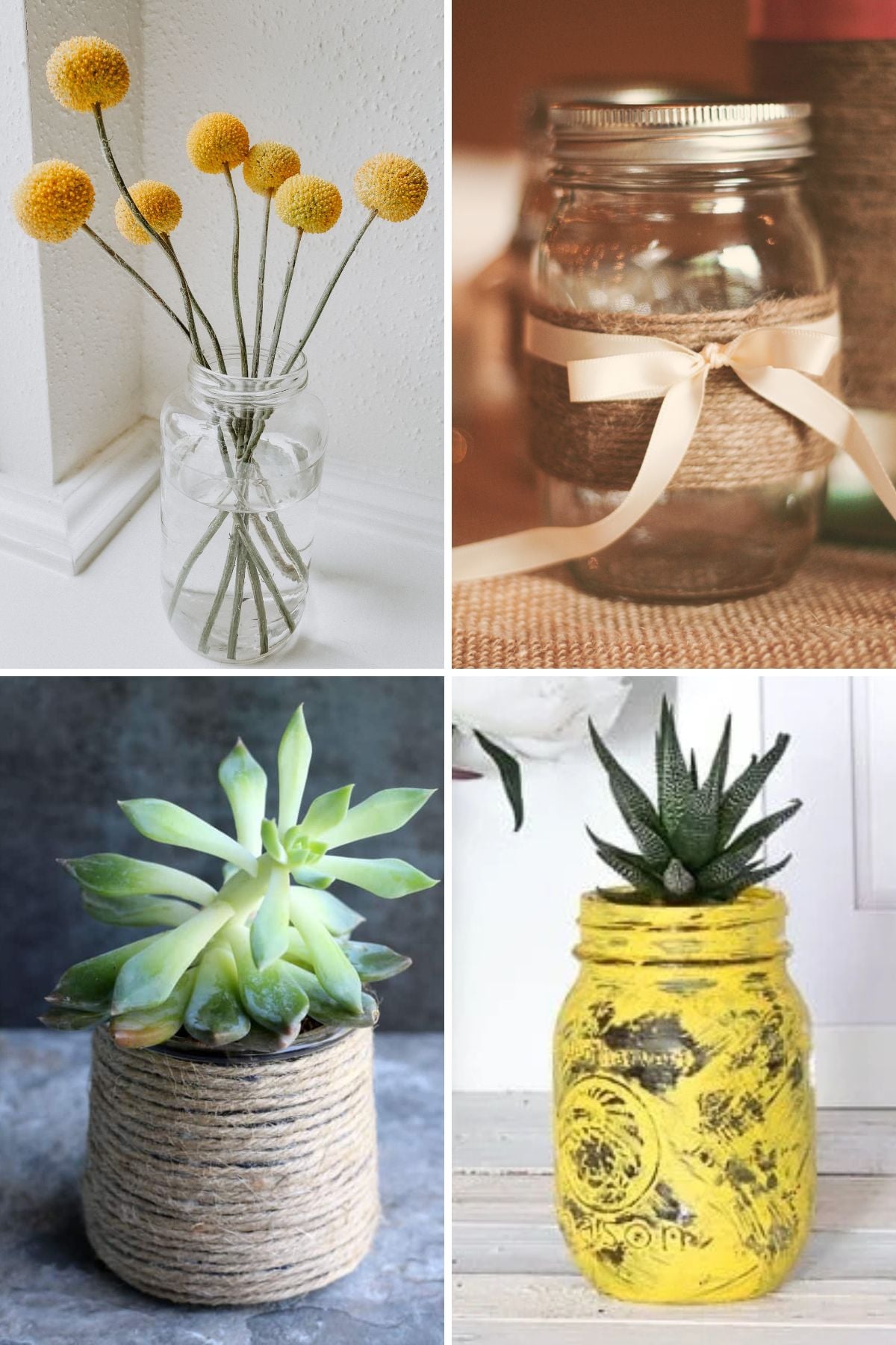 Collage of upcycled mason jar vases.