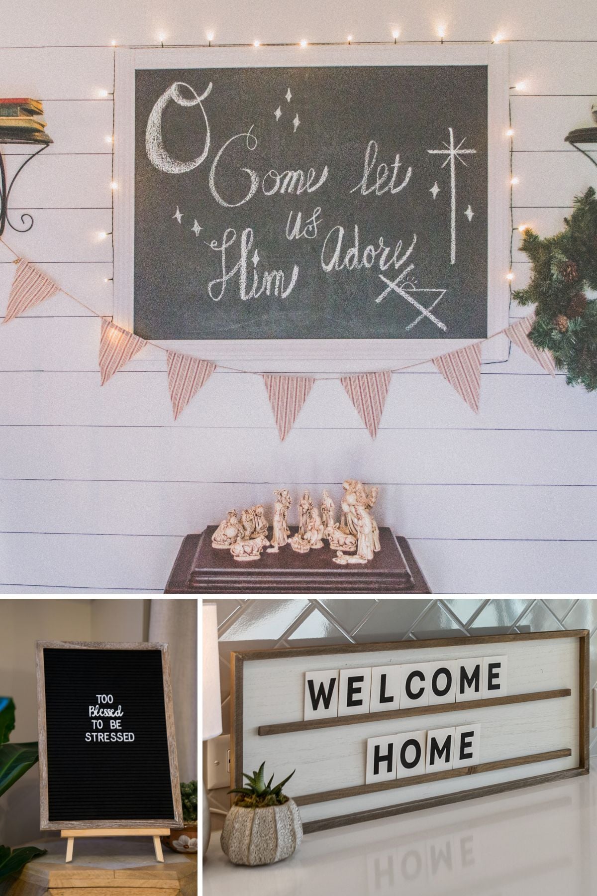 Collage showing chalkboard and letterboard signs.